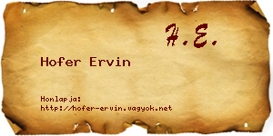 Hofer Ervin névjegykártya